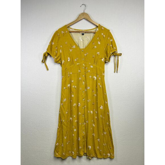 Universal Thread Yellow Floral Button Midi Dress Large - Picture 1 of 8